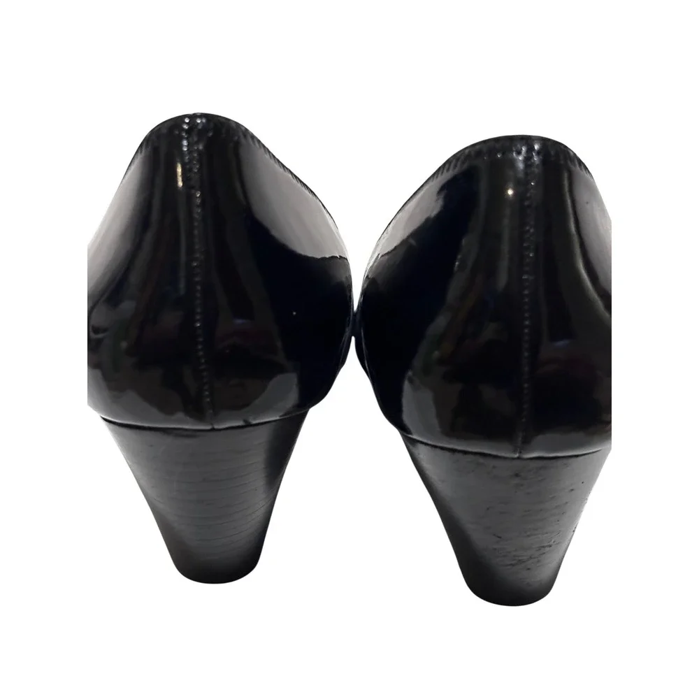 Marc Fisher Black Patent Round Toe Cone Heel Pumps Women 10M minimalist comfort